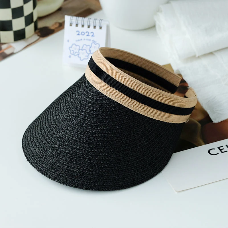 Woman New Fashion Sun Hats Female Outdoor Visor Beach Caps Breathable Empty Top Straw Cap Female Anti-UV Beach Cap