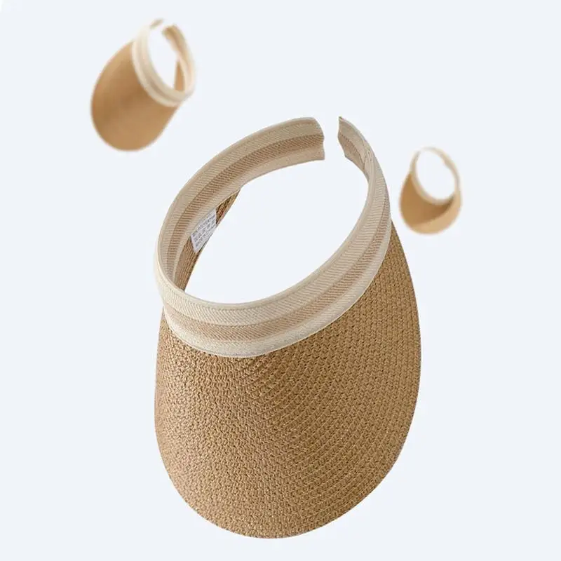 Woman New Fashion Sun Hats Female Outdoor Visor Beach Caps Breathable Empty Top Straw Cap Female Anti-UV Beach Cap