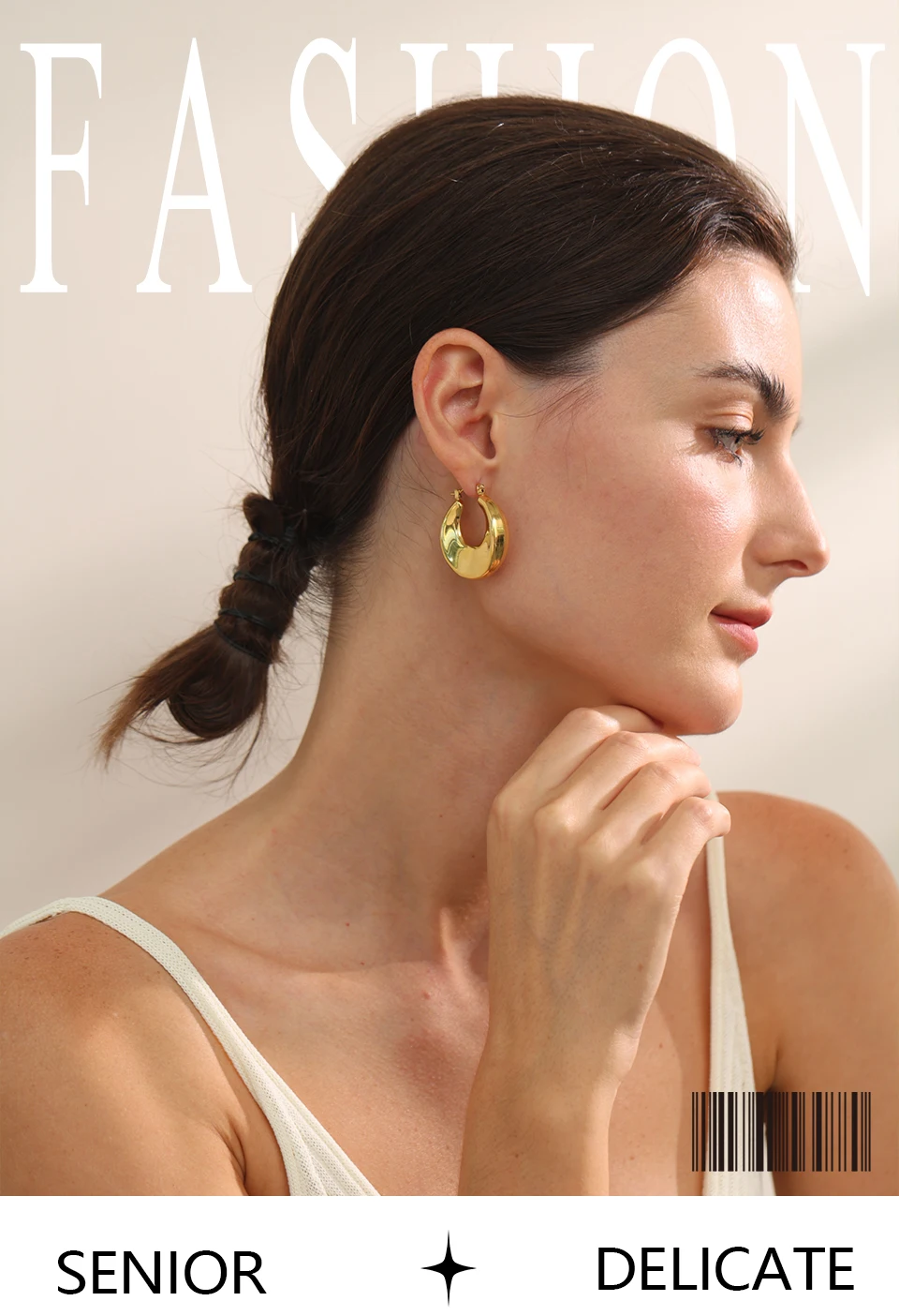 Yhpup High Quality Minimalist Sleek Stainless Steel Metal Round Hollow Hoop Earrings for Women Water Resistant Jewelry