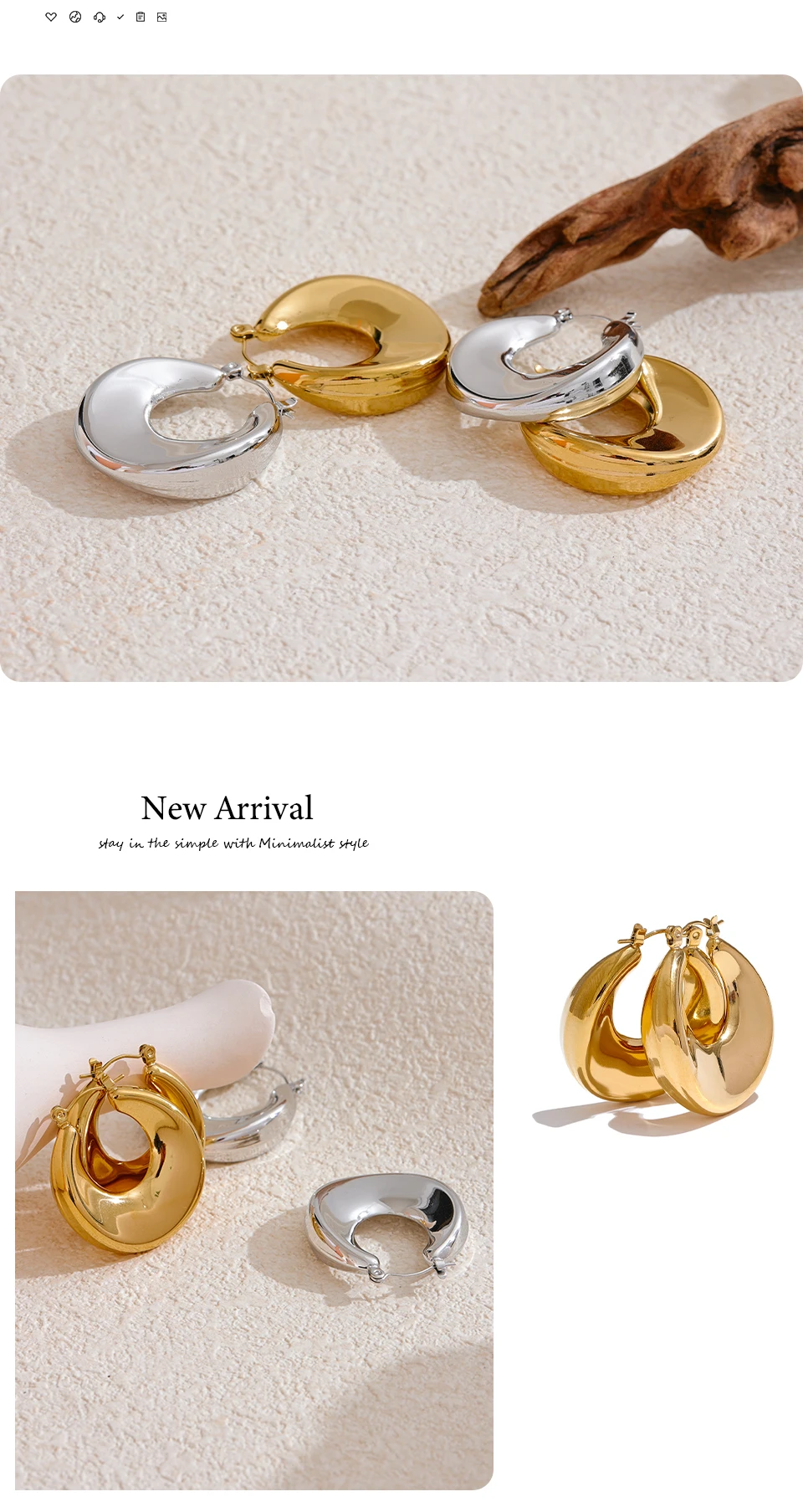 Yhpup High Quality Minimalist Sleek Stainless Steel Metal Round Hollow Hoop Earrings for Women Water Resistant Jewelry