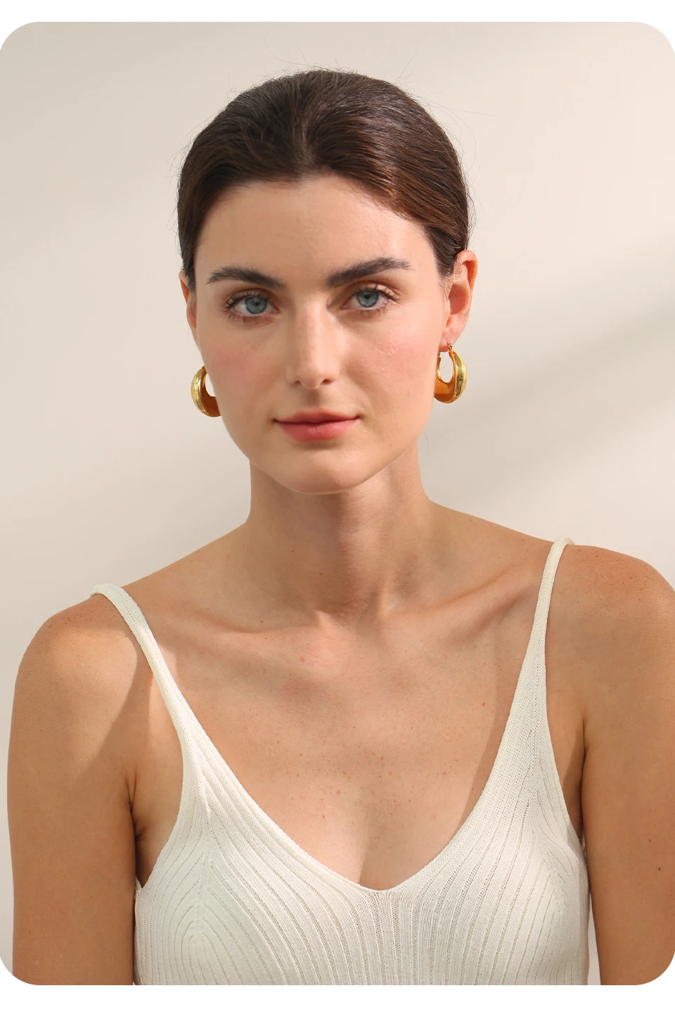 Yhpup High Quality Minimalist Sleek Stainless Steel Metal Round Hollow Hoop Earrings for Women Water Resistant Jewelry