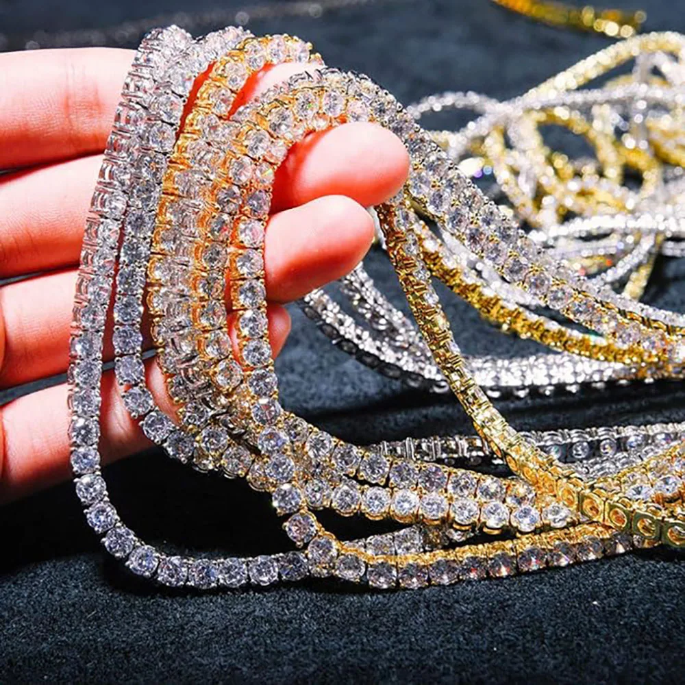 Hip Hop Jewelry Cubic Zirconia Iced Out Tennis Chain Iced Out 18k Gold Plated Bling Necklace For Women Drop Shipping