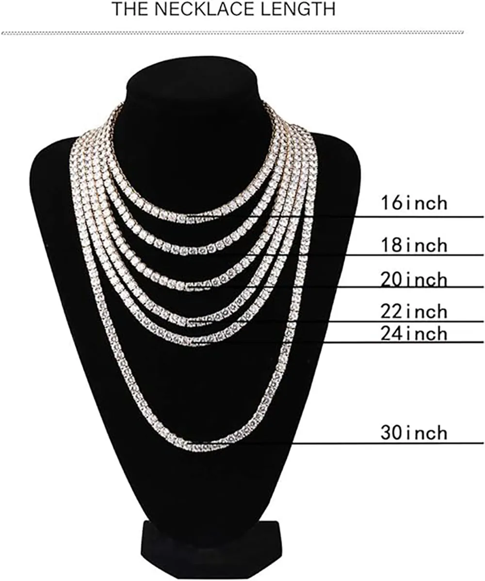 Hip Hop Jewelry Cubic Zirconia Iced Out Tennis Chain Iced Out 18k Gold Plated Bling Necklace For Women Drop Shipping