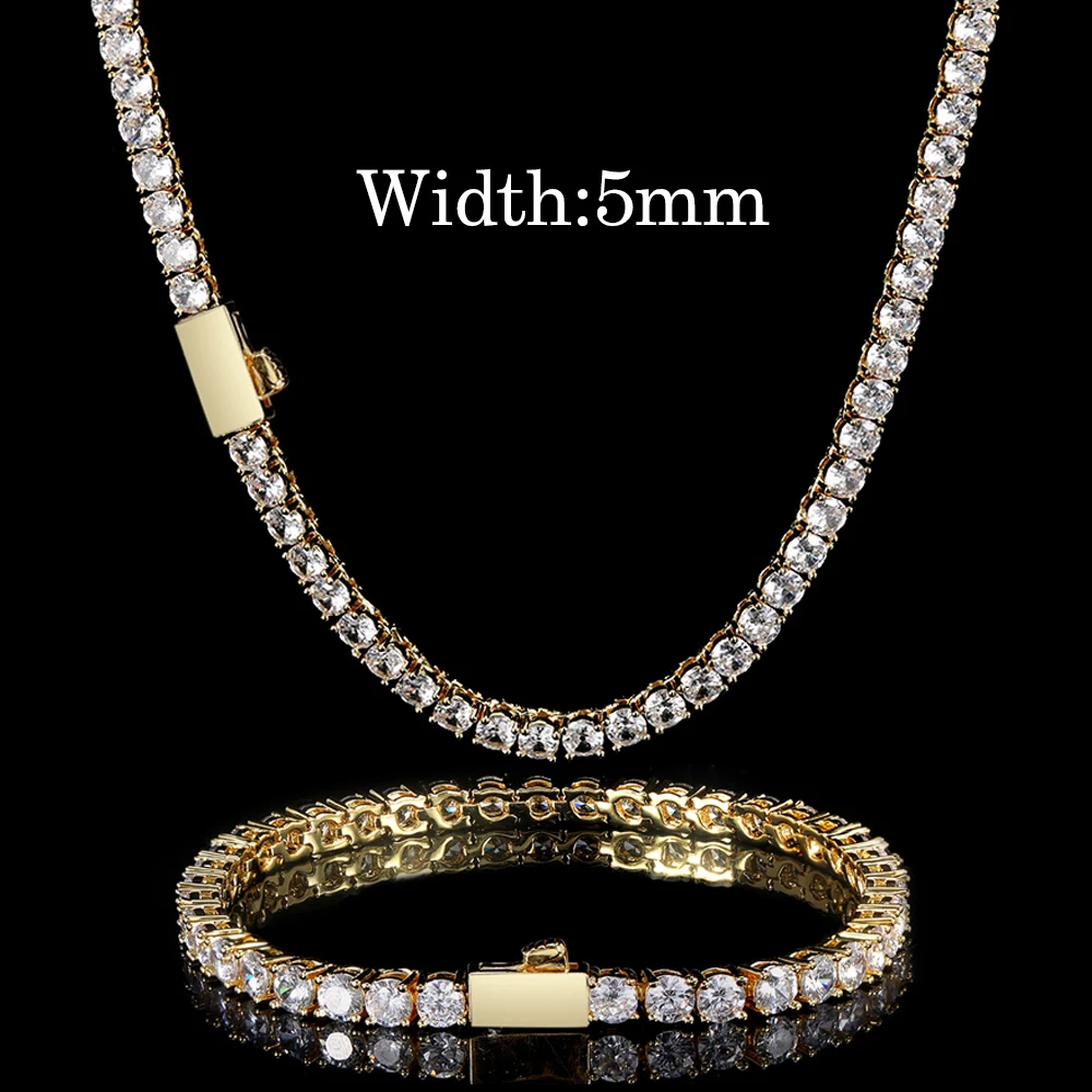 Hip Hop Jewelry Cubic Zirconia Iced Out Tennis Chain Iced Out 18k Gold Plated Bling Necklace For Women Drop Shipping