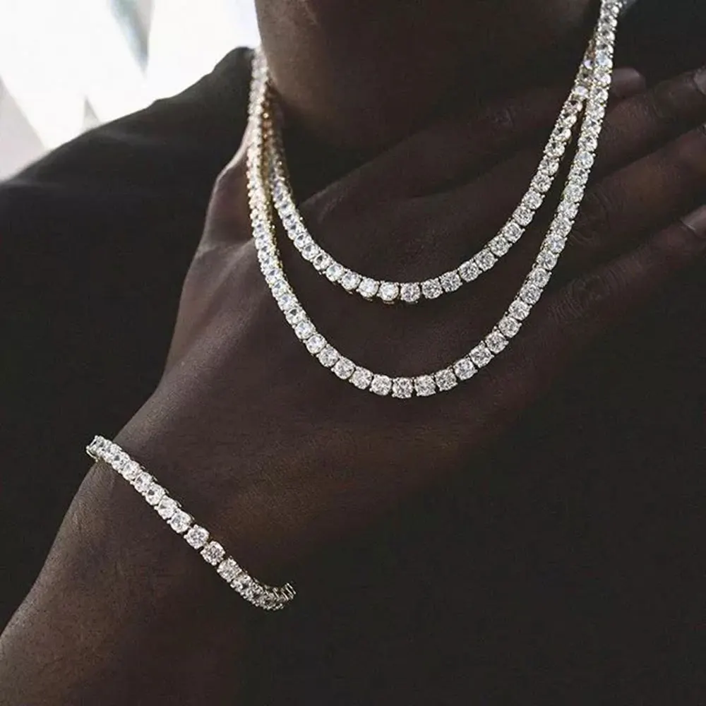 Hip Hop Jewelry Cubic Zirconia Iced Out Tennis Chain Iced Out 18k Gold Plated Bling Necklace For Women Drop Shipping