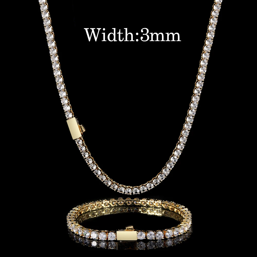 Hip Hop Jewelry Cubic Zirconia Iced Out Tennis Chain Iced Out 18k Gold Plated Bling Necklace For Women Drop Shipping