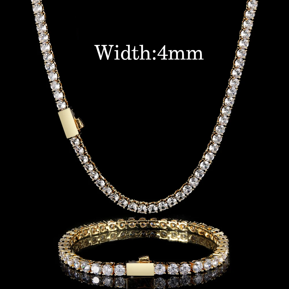 Hip Hop Jewelry Cubic Zirconia Iced Out Tennis Chain Iced Out 18k Gold Plated Bling Necklace For Women Drop Shipping