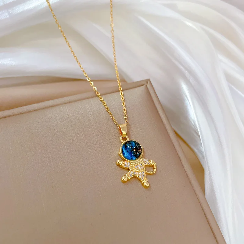 Creative Rotatable Pink Flower Necklace For Women Titanium Steel Rotatable Spinner Clavicle Choker Anti Stress Anxiety Jewelry