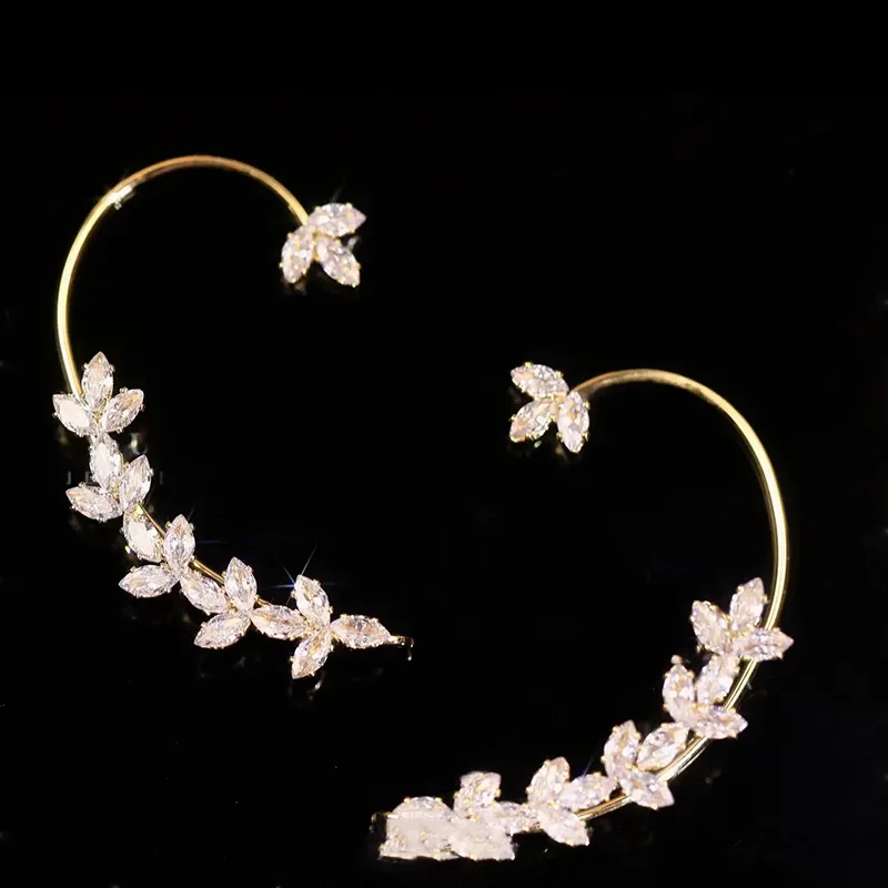 Green Crystal Golden Leaves Earrings for Women Individuality Daily Accessories Valentines Day Anniversary Birthday Jewelry Gifts