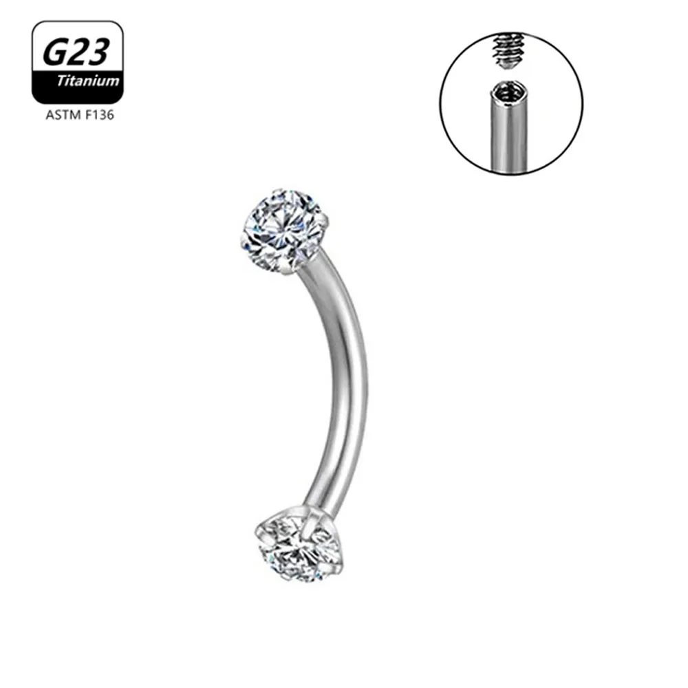 1/5/50pcs G23 Titanium ASTM-F136 Piercings Eyebrow Zircon Earring Internal Thread Eyebrow Body Jewelry Wholesale