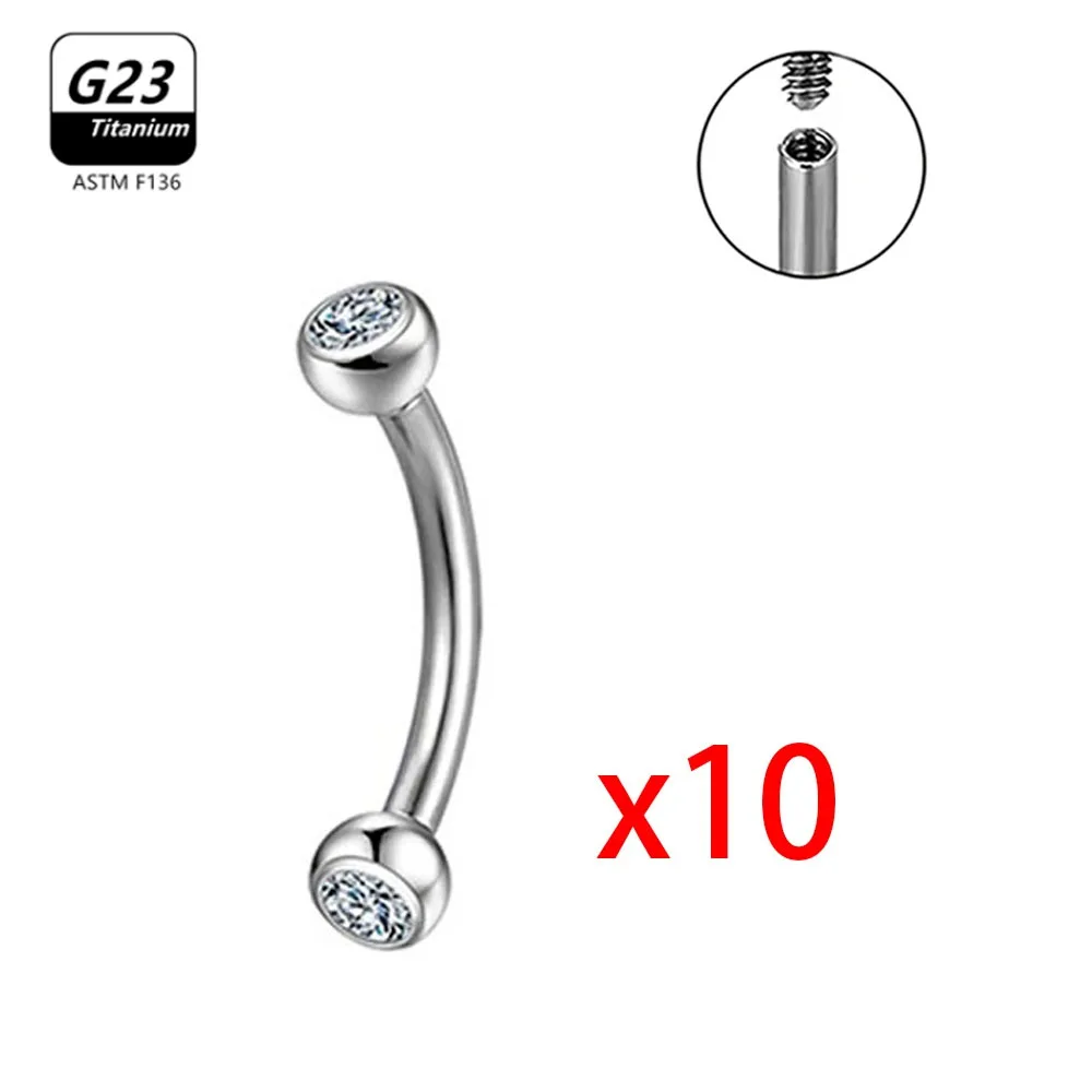 1/5/50pcs G23 Titanium ASTM-F136 Piercings Eyebrow Zircon Earring Internal Thread Eyebrow Body Jewelry Wholesale