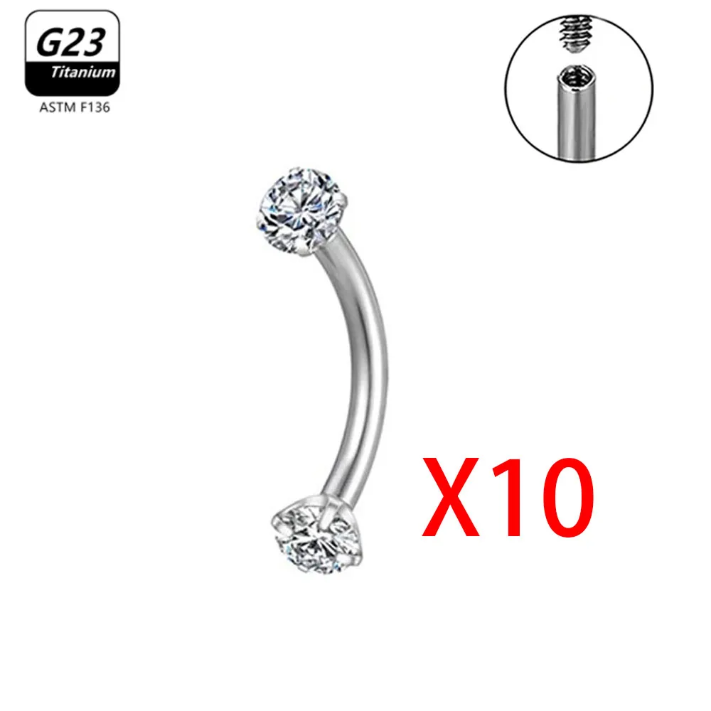 1/5/50pcs G23 Titanium ASTM-F136 Piercings Eyebrow Zircon Earring Internal Thread Eyebrow Body Jewelry Wholesale