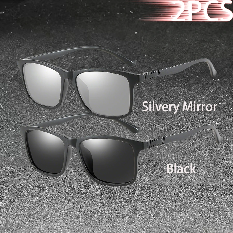 1-2PCS Luxury Men Sunglasses Fashion Vintage Square Ultra Light Frame Driving Fishing Sun Glasses For Man Eyewear
