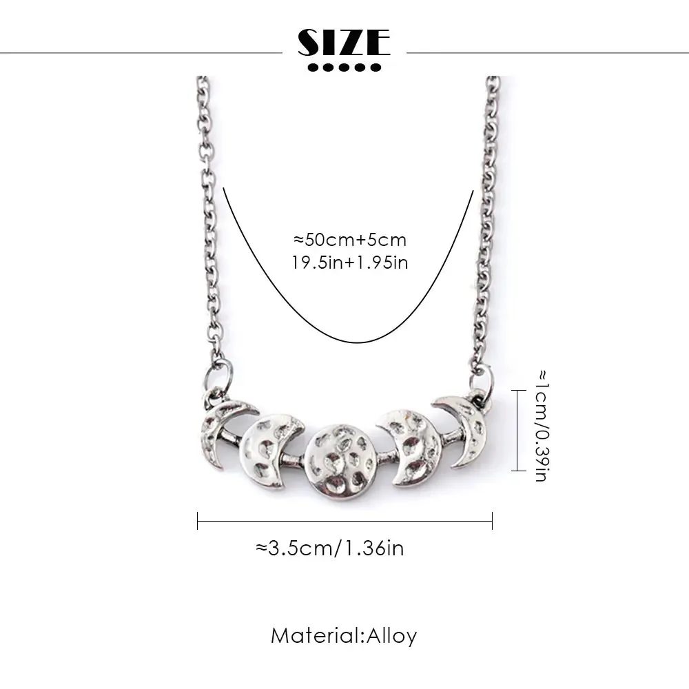 New Simple Vintage Trend Waxed Celestial Moon Phase Necklace Bohemian Gothic Witch Luna Short Necklace Street Party Accessories