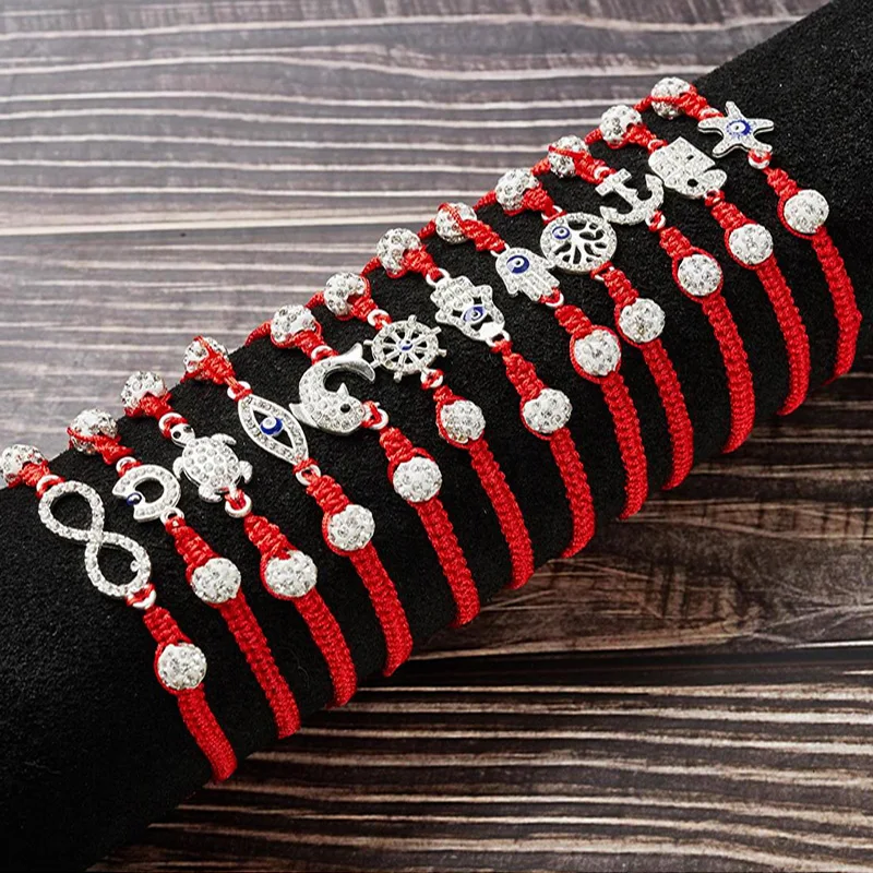 12Pcs/Set Evil Eye Bracelet Set for Both Men and Women Woven Red Bracelet Adjustable to Protect Friendship