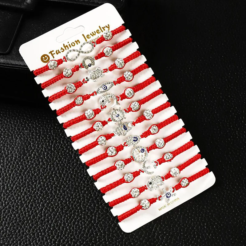 12Pcs/Set Evil Eye Bracelet Set for Both Men and Women Woven Red Bracelet Adjustable to Protect Friendship