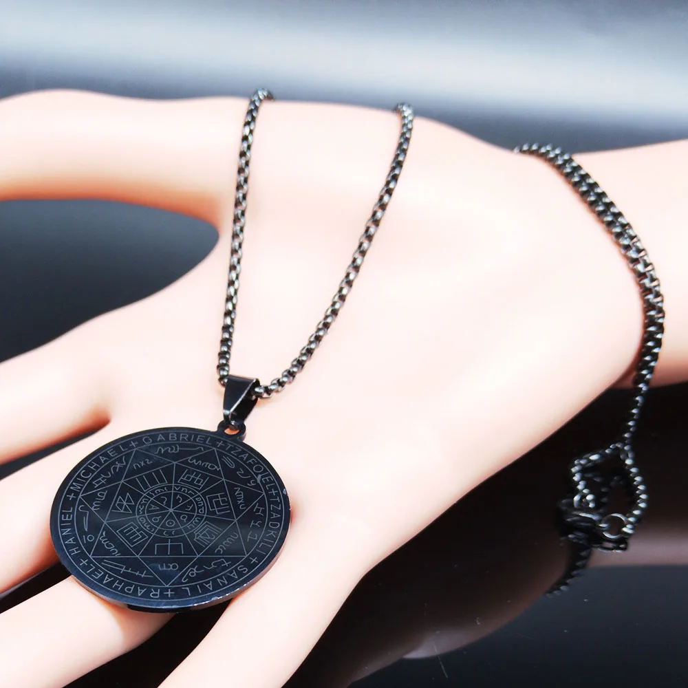 Seven Archangels Amulet Stainless Steel Necklaces Men Seal of Solomon Talisman Necklace Protection Jewelry Collar Hombre N1162S2