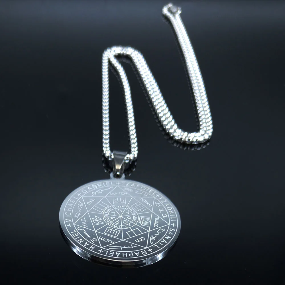 Seven Archangels Amulet Stainless Steel Necklaces Men Seal of Solomon Talisman Necklace Protection Jewelry Collar Hombre N1162S2