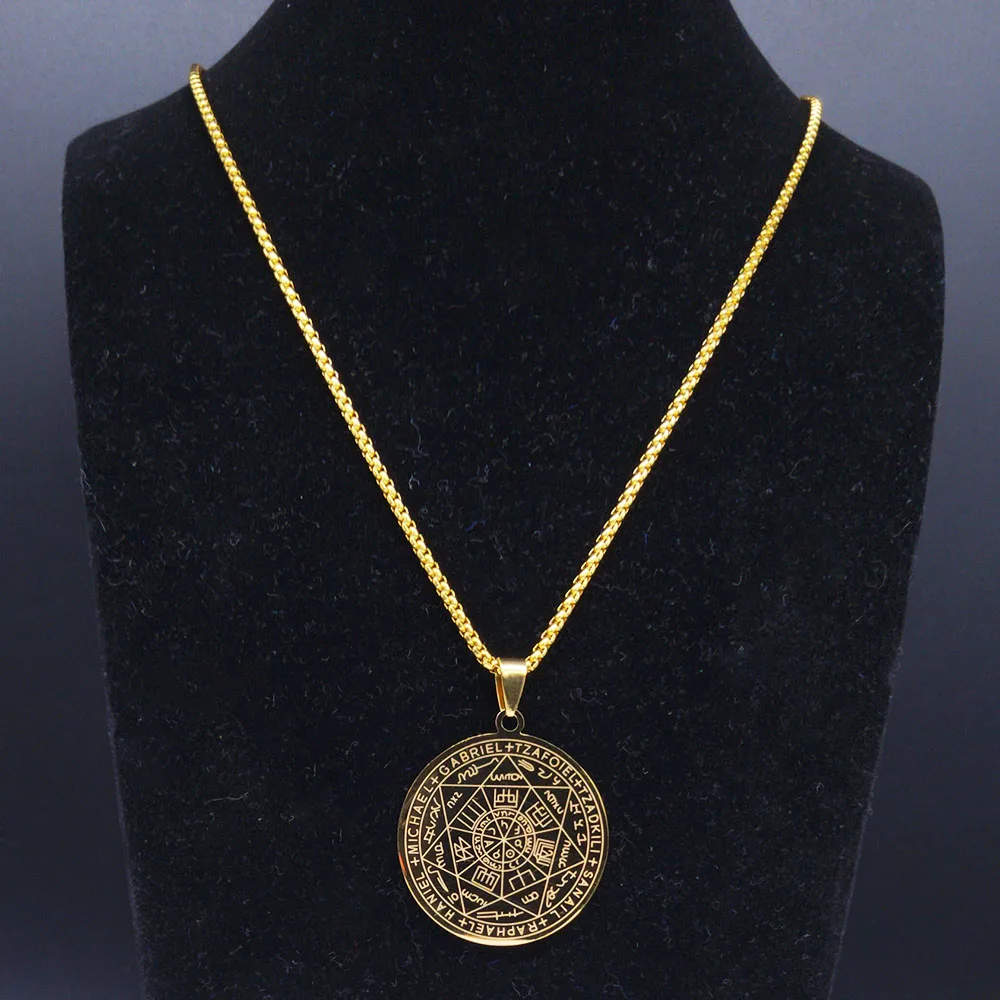 Seven Archangels Amulet Stainless Steel Necklaces Men Seal of Solomon Talisman Necklace Protection Jewelry Collar Hombre N1162S2
