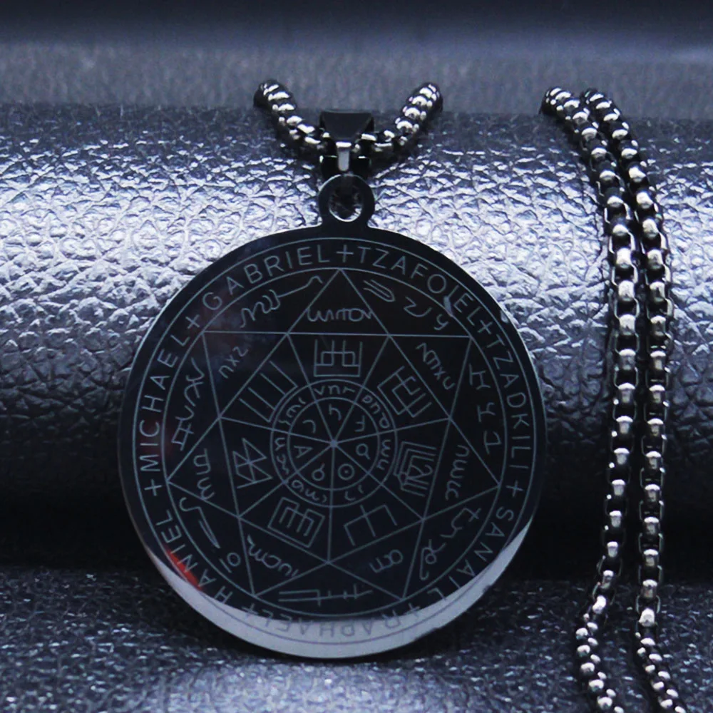 Seven Archangels Amulet Stainless Steel Necklaces Men Seal of Solomon Talisman Necklace Protection Jewelry Collar Hombre N1162S2