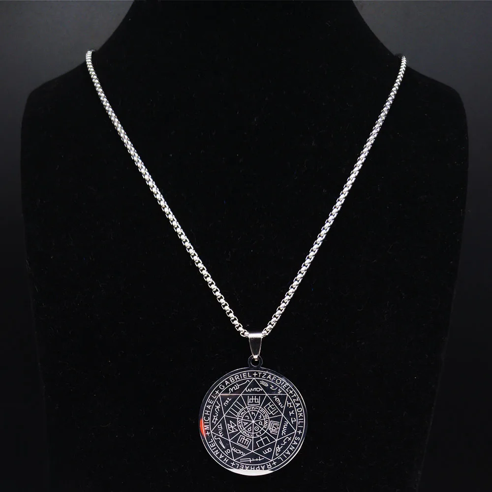 Seven Archangels Amulet Stainless Steel Necklaces Men Seal of Solomon Talisman Necklace Protection Jewelry Collar Hombre N1162S2