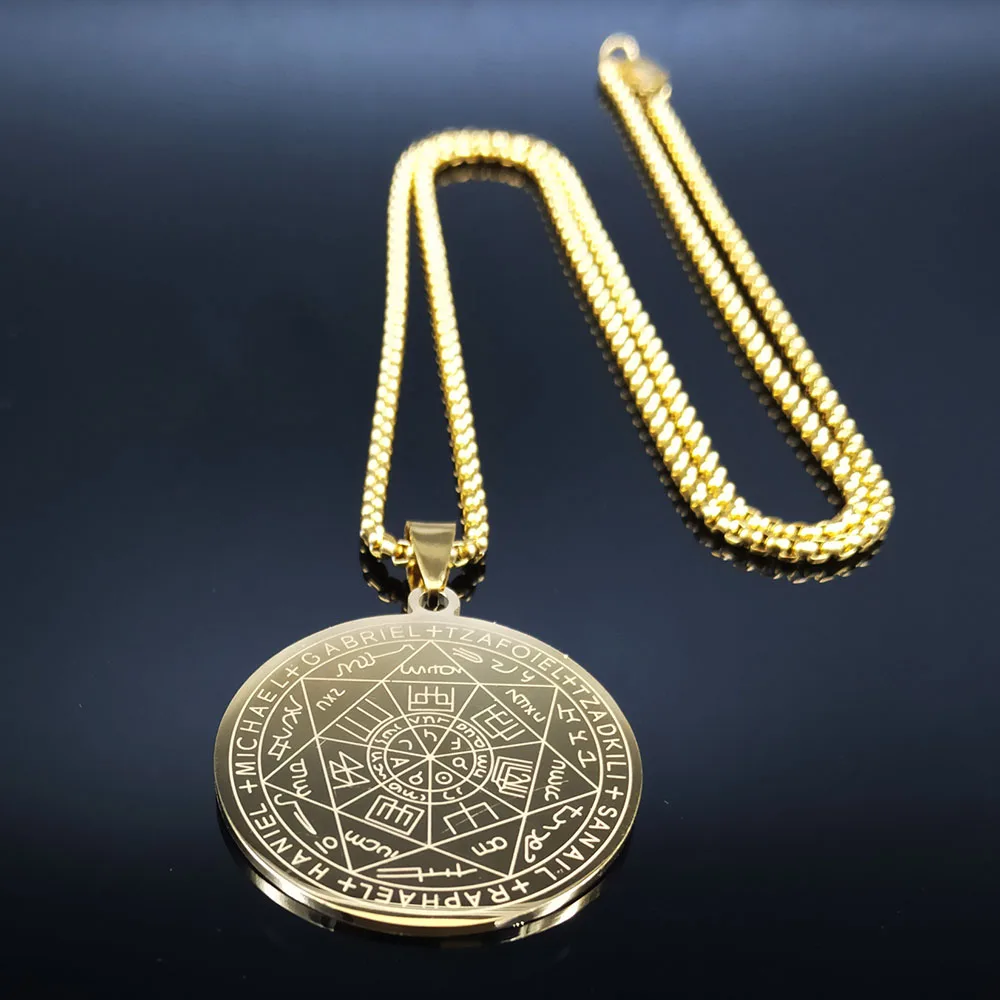 Seven Archangels Amulet Stainless Steel Necklaces Men Seal of Solomon Talisman Necklace Protection Jewelry Collar Hombre N1162S2