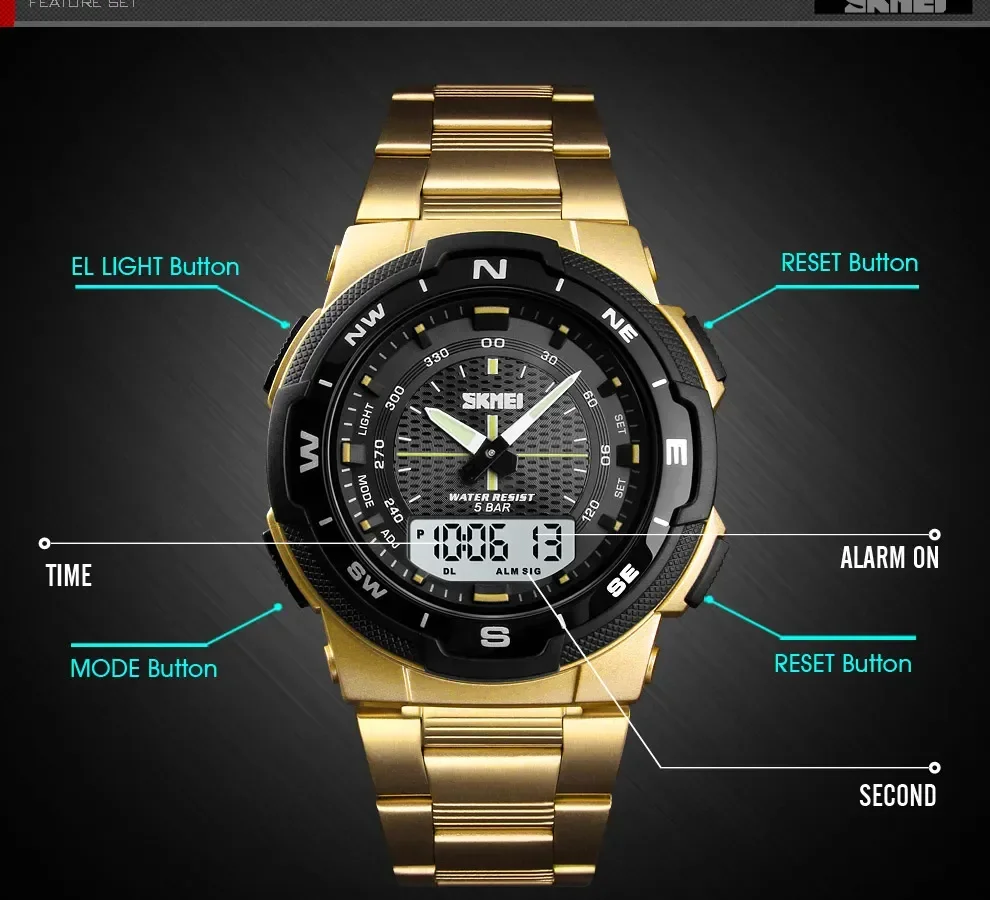 SKMEI 1370  Men Fashion Sport Quartz Clock Mens Watches Luxury Full Steel Business Waterproof Watch Relogio Masculino Watch