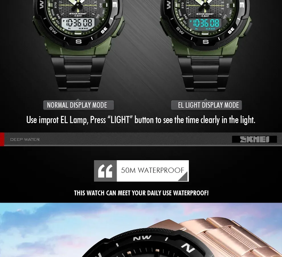 SKMEI 1370  Men Fashion Sport Quartz Clock Mens Watches Luxury Full Steel Business Waterproof Watch Relogio Masculino Watch