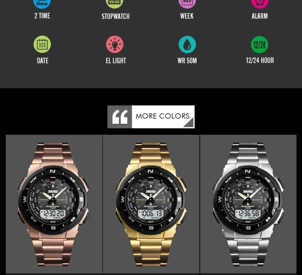 SKMEI 1370  Men Fashion Sport Quartz Clock Mens Watches Luxury Full Steel Business Waterproof Watch Relogio Masculino Watch