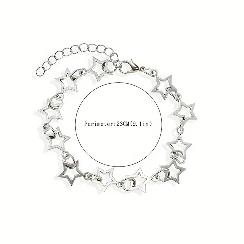 Y2K Five Pointed Stars Charm Bracelet Vintage Silver Color Pentagram Chain Bracelets For Women
