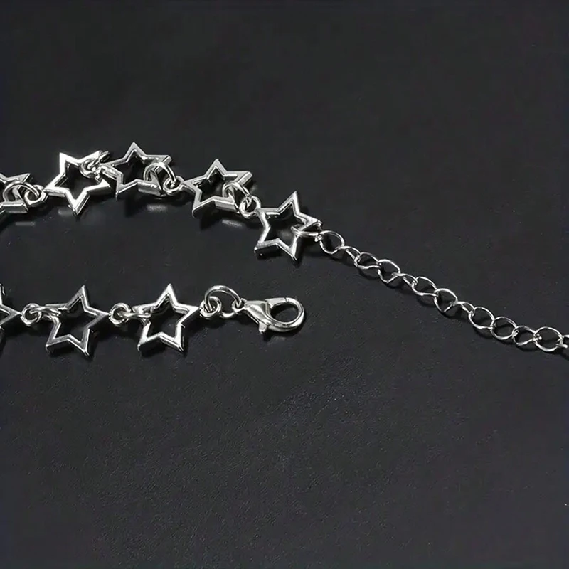 Y2K Five Pointed Stars Charm Bracelet Vintage Silver Color Pentagram Chain Bracelets For Women