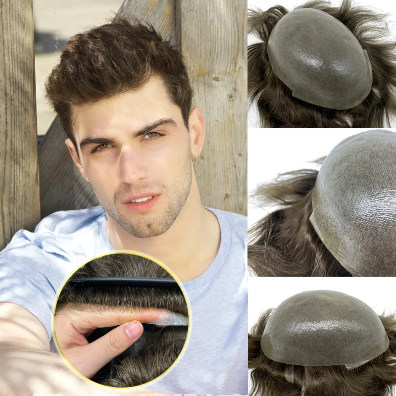 0.03mm Ultra-Thin Skin Invisible Wig Male Natural Hairline Men Capillary Prosthesis Men Toupee Human Hair System Unit Hairpiece