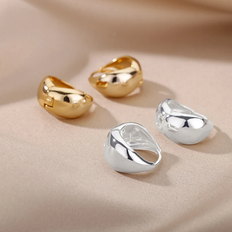 Chunky Flat Small Circle Hoop Earrings For Women Charm Sliver Color Stainless Steel Geometric Earrings Minimalist Jewelry