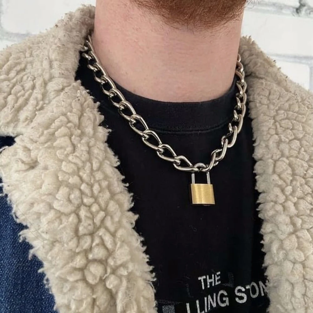 Retro Punk Fashion Exaggerated Thick Chain Necklace Simple New Couple Multi-Layer Lock Necklace Unisex Jewelry Accessories