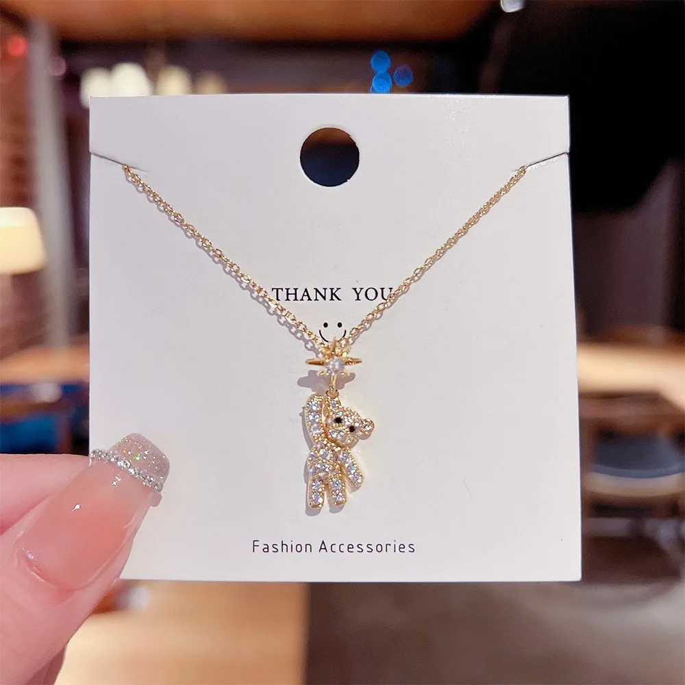 Obega Lovely Bear Necklaces for Women Cubic Zircon Inlaid Gold Color Neck Chain Female Necklaces Cute Jewelry Pendant