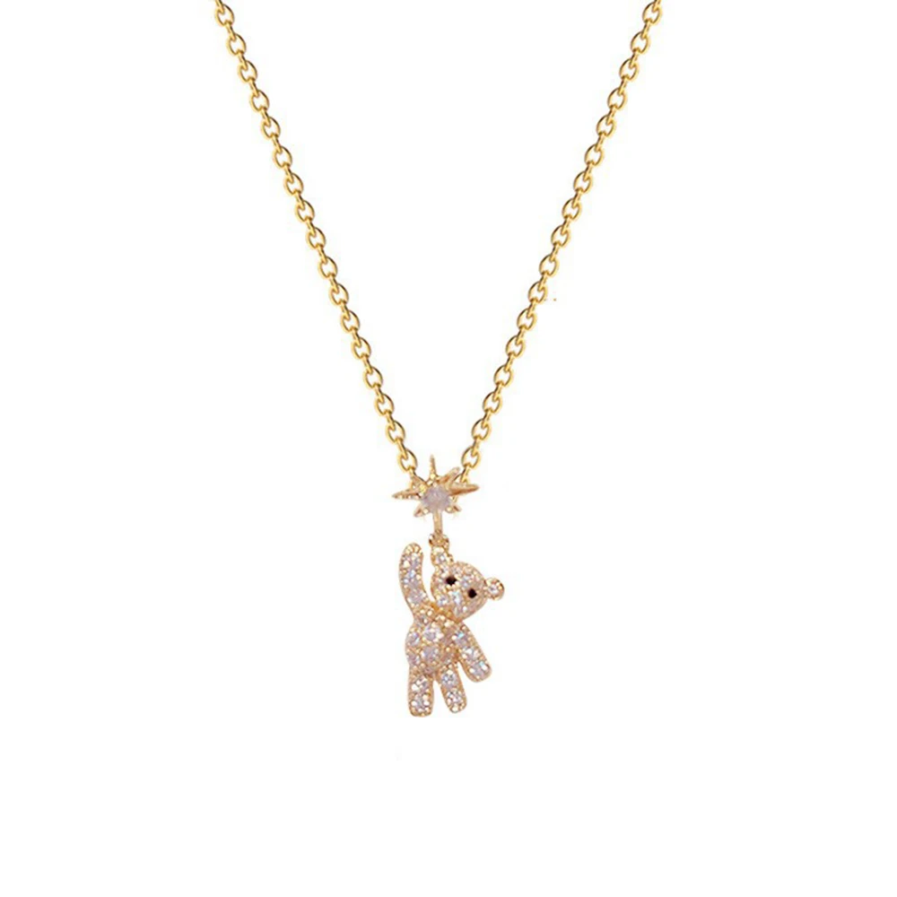 Obega Lovely Bear Necklaces for Women Cubic Zircon Inlaid Gold Color Neck Chain Female Necklaces Cute Jewelry Pendant