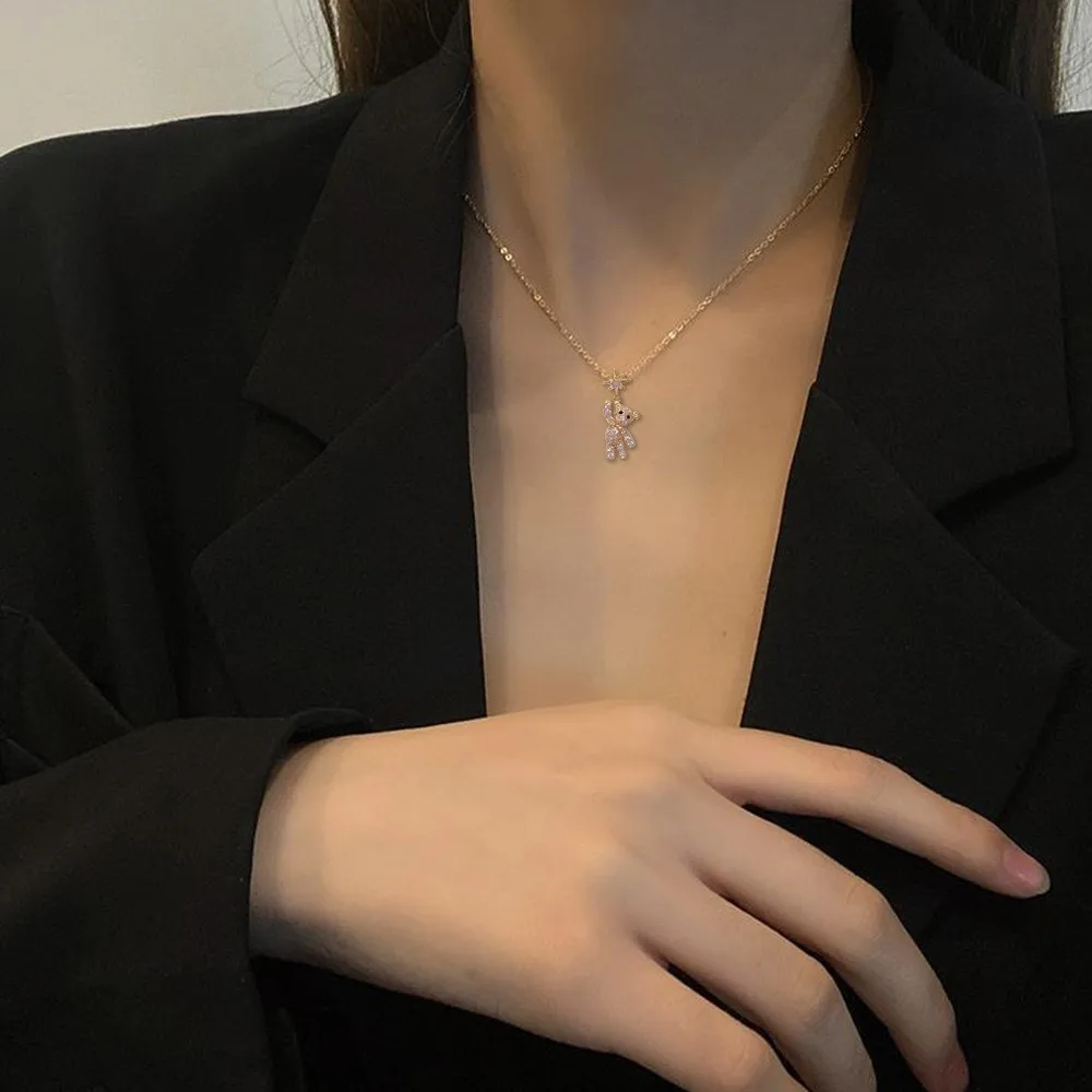 Obega Lovely Bear Necklaces for Women Cubic Zircon Inlaid Gold Color Neck Chain Female Necklaces Cute Jewelry Pendant