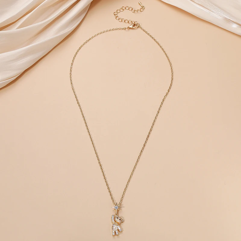 Obega Lovely Bear Necklaces for Women Cubic Zircon Inlaid Gold Color Neck Chain Female Necklaces Cute Jewelry Pendant