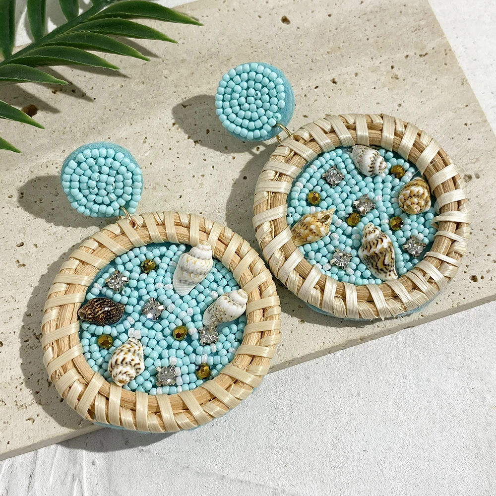 AENSOA Bohemian Starfish Lobster Conch Seed Bead Drop Earrings for Women Handmade Ocean Animal Earrings Summer Beach Jewelry