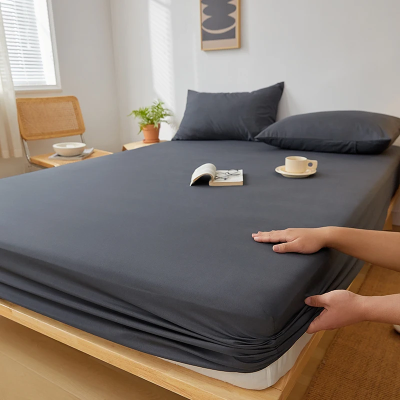 Cotton Fitted Sheet with Elastic Bands Non Slip Adjustable Mattress Covers for Single Double King Queen Bed 140/160/180/200cm