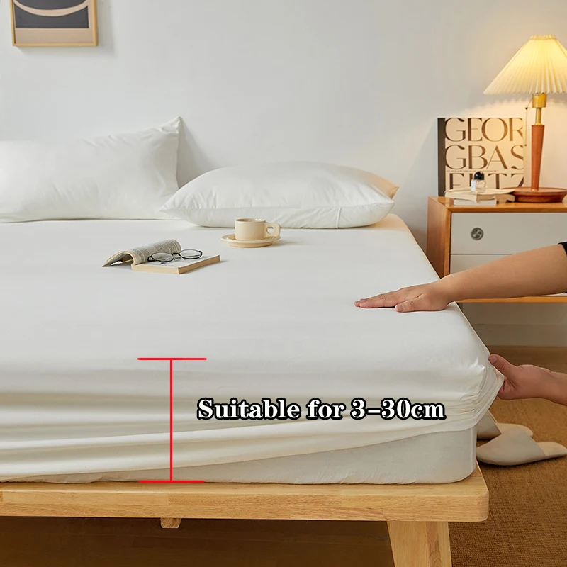 Cotton Fitted Sheet with Elastic Bands Non Slip Adjustable Mattress Covers for Single Double King Queen Bed 140/160/180/200cm