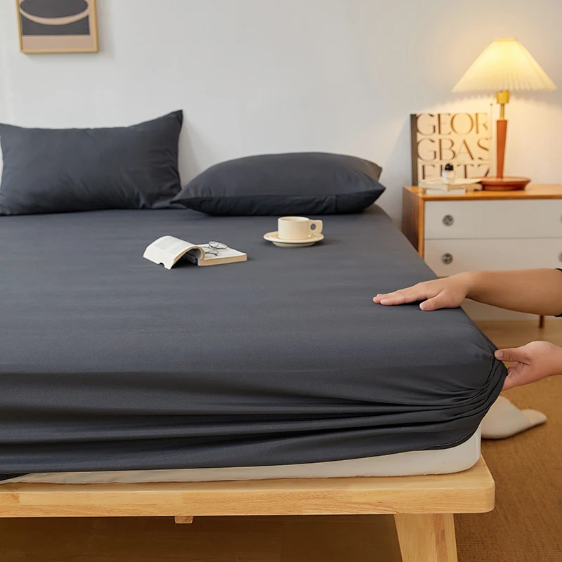 Cotton Fitted Sheet with Elastic Bands Non Slip Adjustable Mattress Covers for Single Double King Queen Bed 140/160/180/200cm