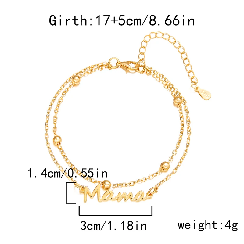 Simple Letter Mama Charm Bracelet for Women Metal 3 Colors Double Layer Chain Bangle Fashion Jewelry Mother Day Wrist Gift