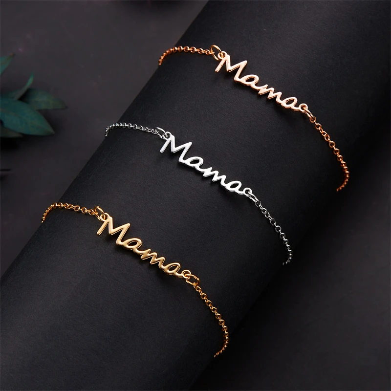 Simple Letter Mama Charm Bracelet for Women Metal 3 Colors Double Layer Chain Bangle Fashion Jewelry Mother Day Wrist Gift