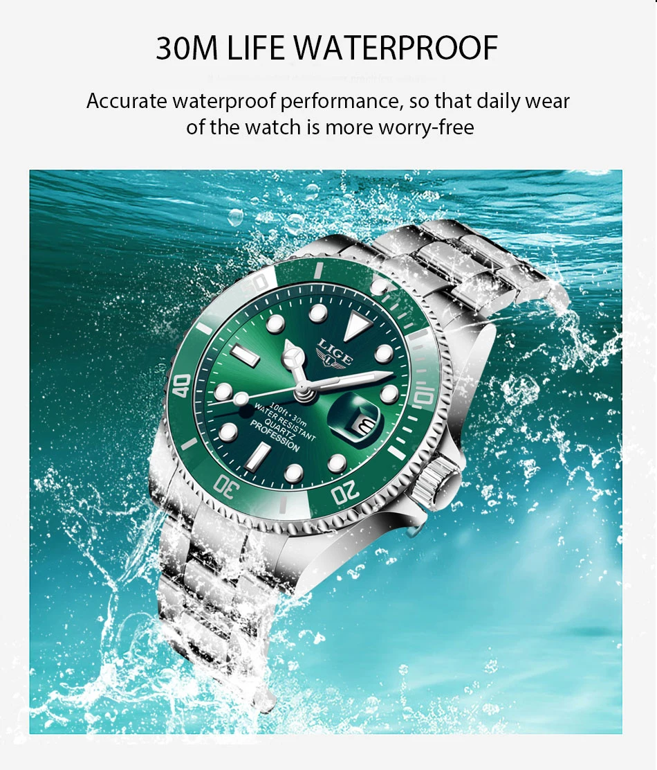 Reloj LIGE Top Brand Luxury Fashion Diver Watch Men Waterproof Date Clock Sport Watches Mens Quartz Wristwatch Relogio Masculino