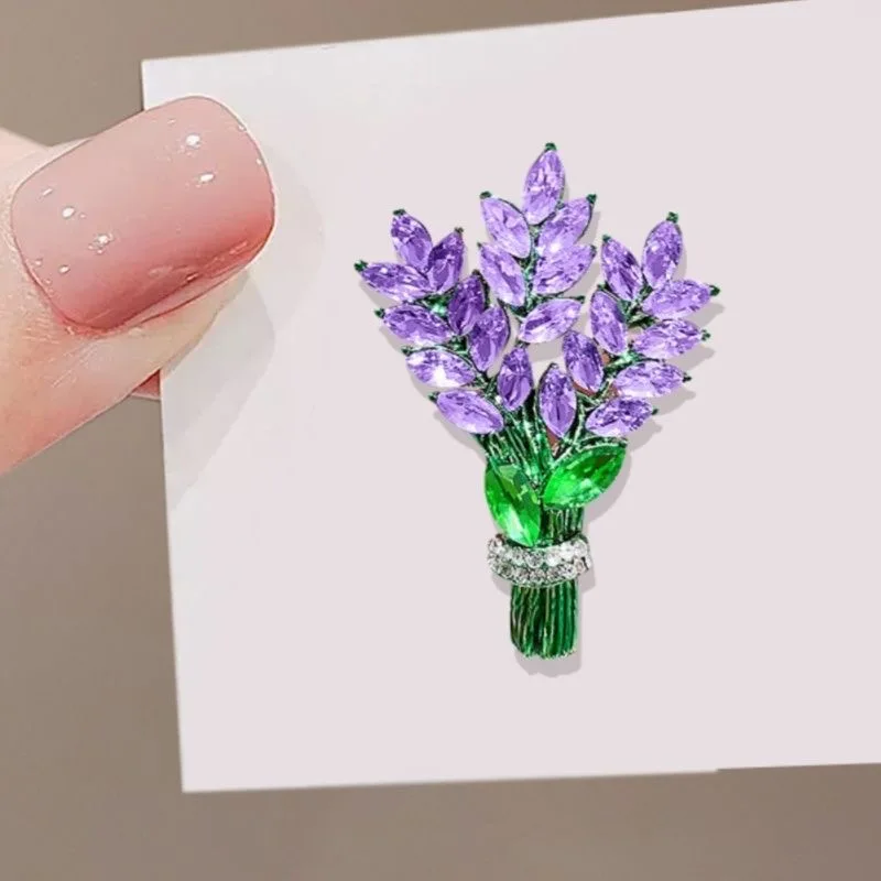 Exquisite Purple Lavender Brooch Women's Brooches Crystal Rhinestone Bouquet Pins Clothing Coat Luxury Jewelry Girl Gift