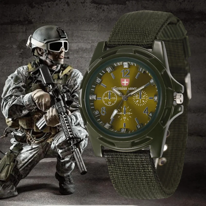 Military Mens Watch Top Brand Army Green Sports Analog Quartz Wristwatch Nylon Band Fashion Casual Men's Clock Relogio Masculino