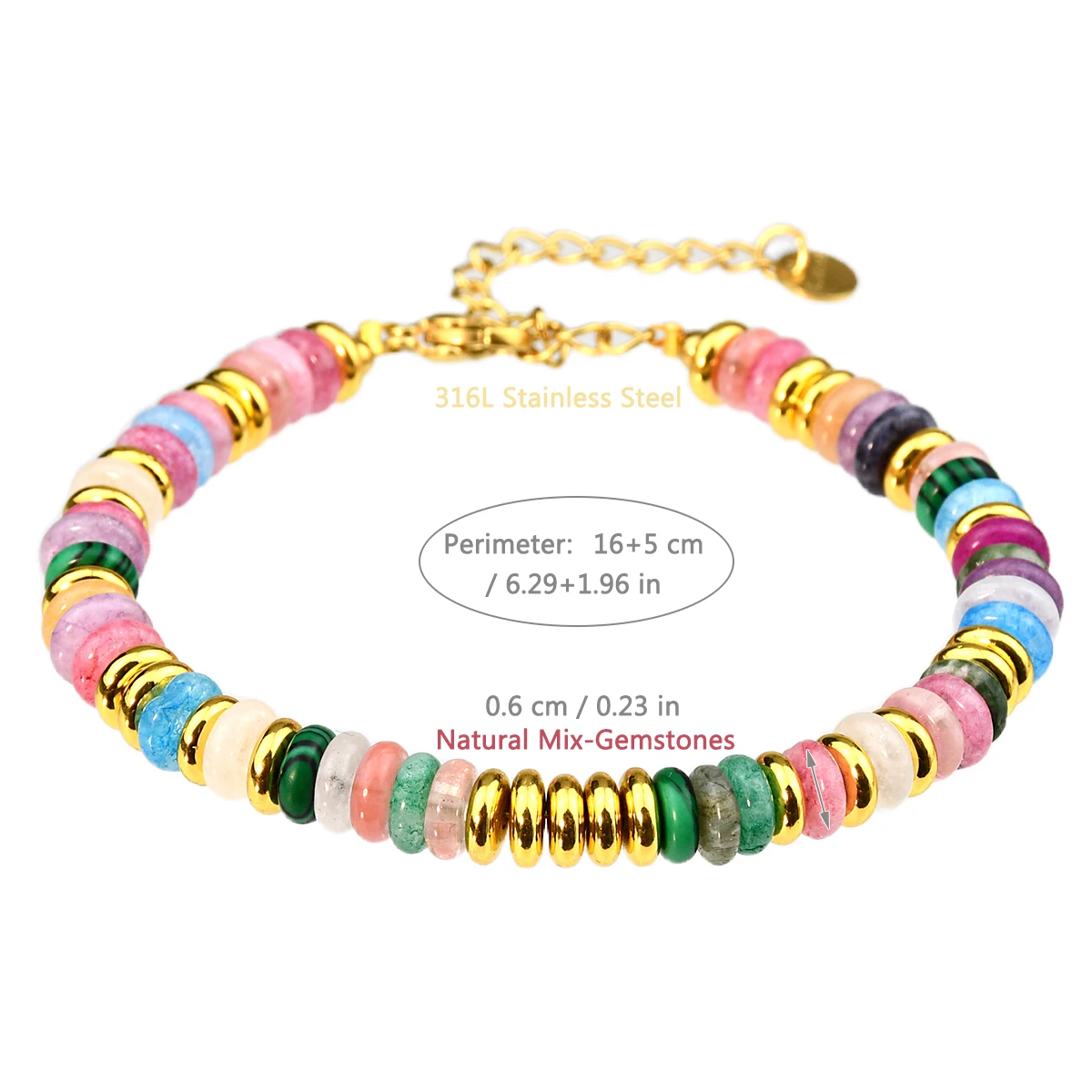 Natural Stone Colorful Mix-Gemstones Beaded Bracelet Bohemian Women's Sweet And Cute Summer Vacation Handmade Jewelry