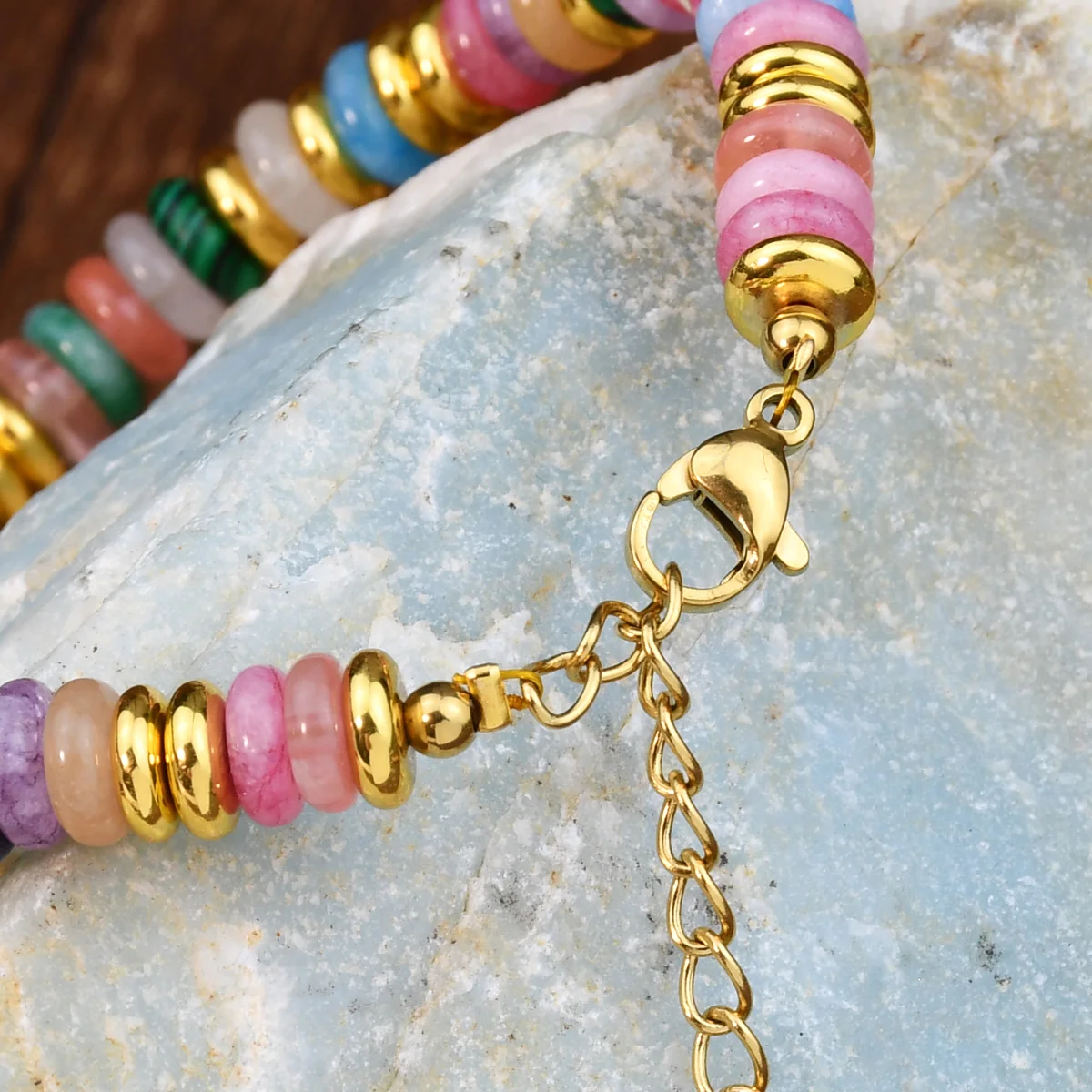 Natural Stone Colorful Mix-Gemstones Beaded Bracelet Bohemian Women's Sweet And Cute Summer Vacation Handmade Jewelry
