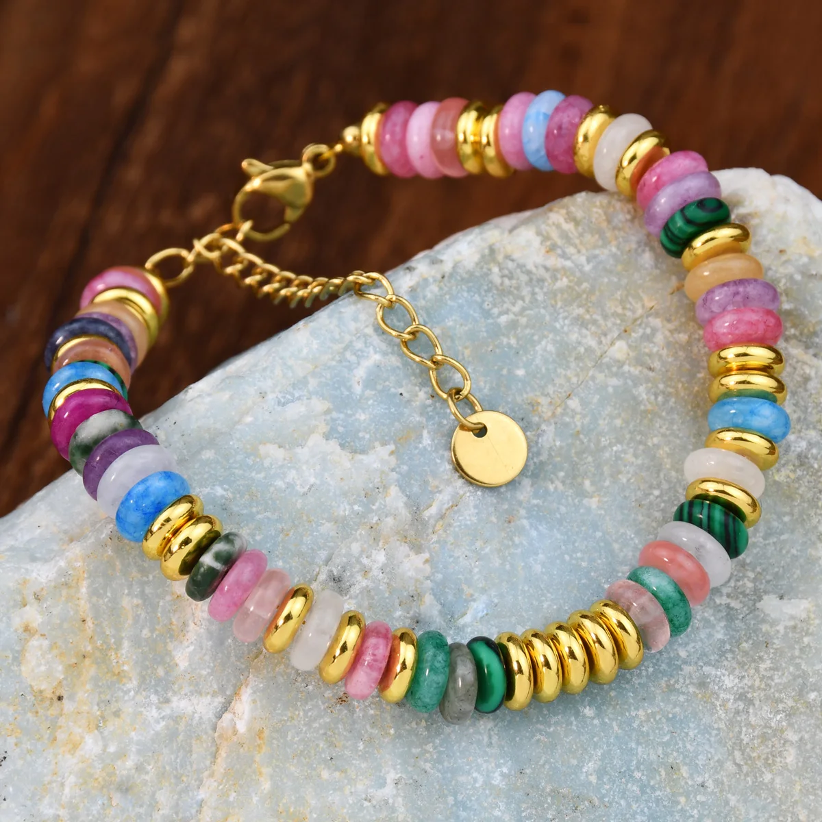 Natural Stone Colorful Mix-Gemstones Beaded Bracelet Bohemian Women's Sweet And Cute Summer Vacation Handmade Jewelry